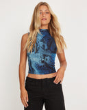 image Grobi High Neck Vest Top in Abstract Blue Serpent Mesh