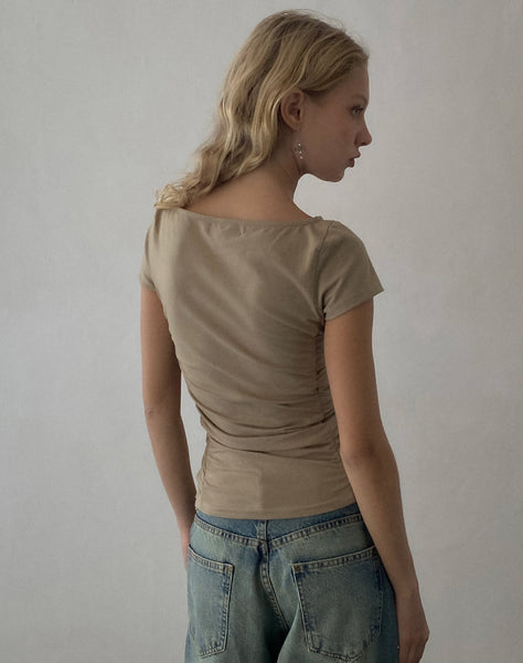 Image of Gryae Ruched Front Top in Biscotti