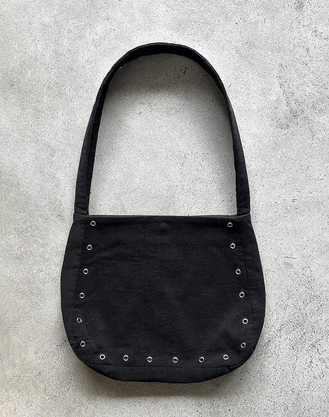 Image of Gundar Eyelet Bag in Babycord Black