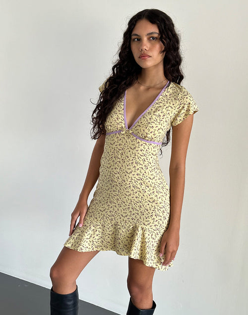 Image of Gysele Mini Dress in Flowing Flower Yellow