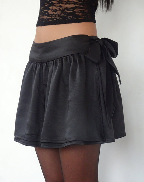 Image of Habema Wrap Mini Skirt in Satin Black