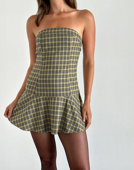 Mikayla Square Neck Mini Dress in Navy and Mustard Check