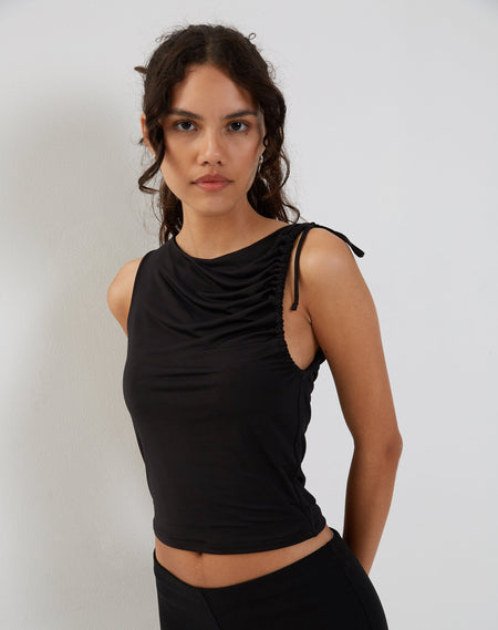 Cambrie Asymmetrical Sleeveless Top in Black