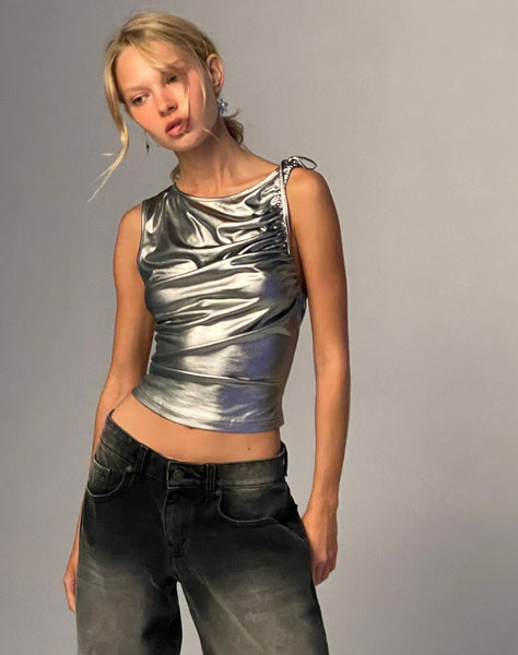 Image of Hagne Vest Top in Metallic Silver