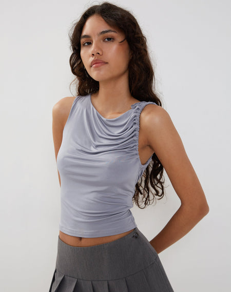 Hagne Vest Top in Metallic Silver