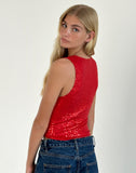 Image of Hala Vest Top in Red Drape Mini Sequin