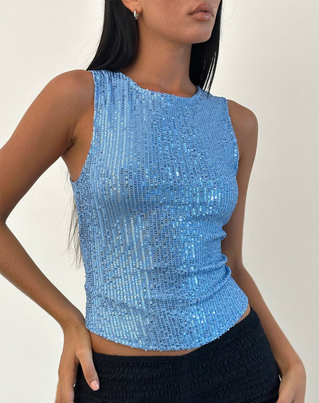 Erika Low Back Top in Shimmer Sequin Charcoal