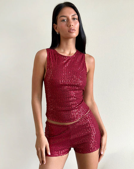 Erna Micro Shorts in Drape Mini Sequin Maroon