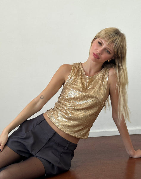 Image of Hala Vest Top in Gold Sequin