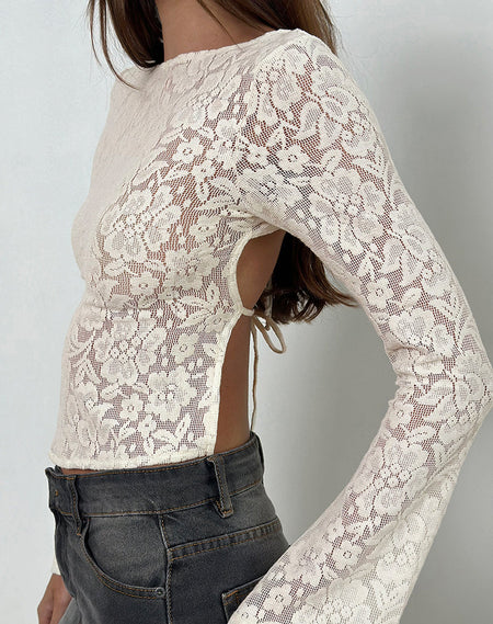 Halfi Long Sleeve Top in Hibiscus Crochet Lace Black