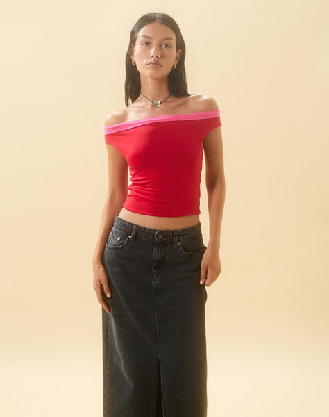 Image of Halle Bardot Top in Red Pink