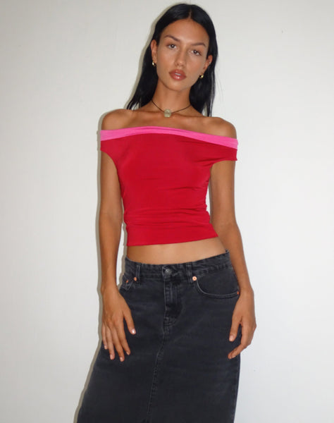 Image of Halle Bardot Top in Red Pink