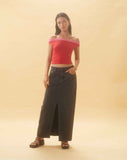 image of Low Rise Denim Maxi Skirt in Vintage Black