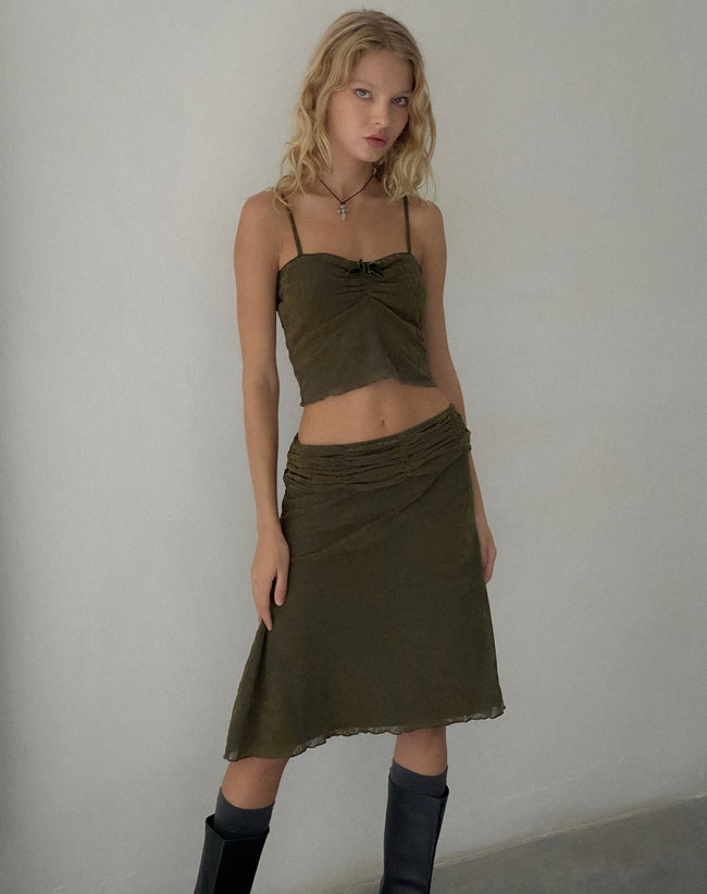 Image of Halusi Crop Top in Abstract Botanic Dark Olive