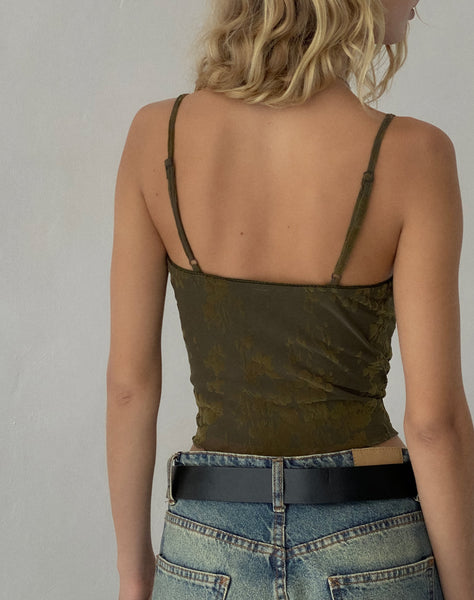 Image of Halusi Crop Top in Abstract Botanic Dark Olive