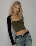 Image of Halusi Crop Top in Abstract Botanic Dark Olive