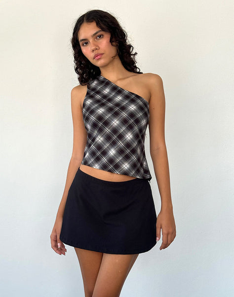 Image of Harini One Shoulder Top in Black White Check