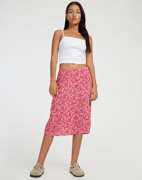 image of Harriet Midi Skirt in Ditsy Floral Pink