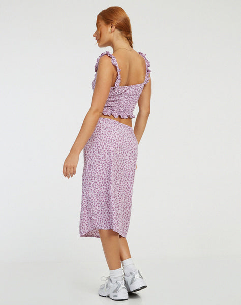 Image of Harriet Midi Skirt in Ditsy Rose Lilac