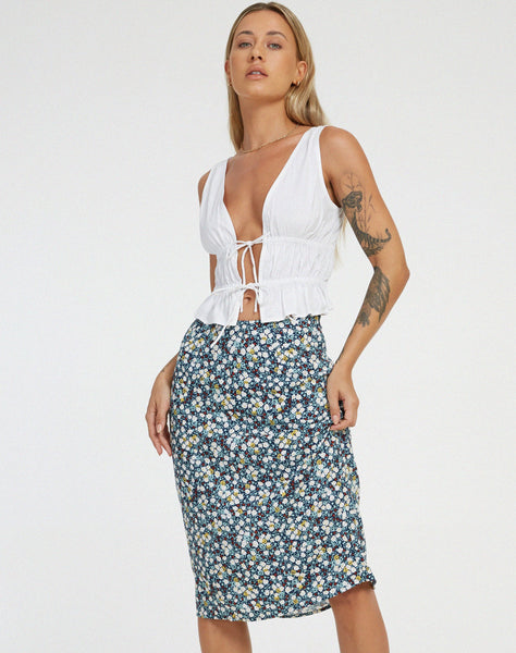 image of Harriet Midi Skirt in Floral Field Navy