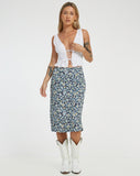 image of Harriet Midi Skirt in Floral Field Navy