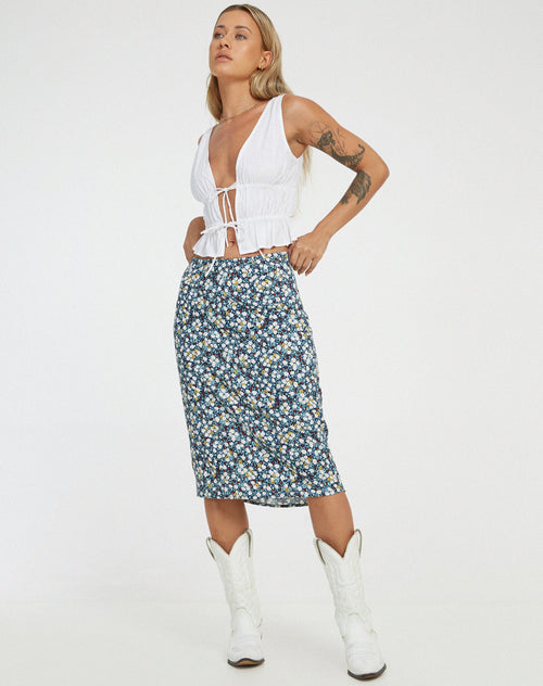 image of Harriet Midi Skirt in Floral Field Navy