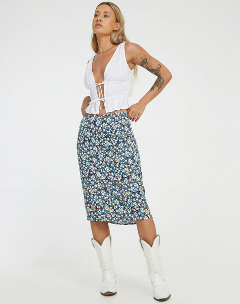 image of Harriet Midi Skirt in Floral Field Navy