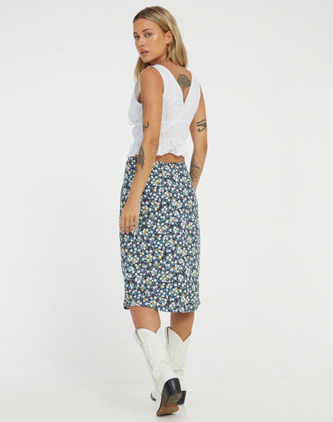 image of Harriet Midi Skirt in Floral Field Navy