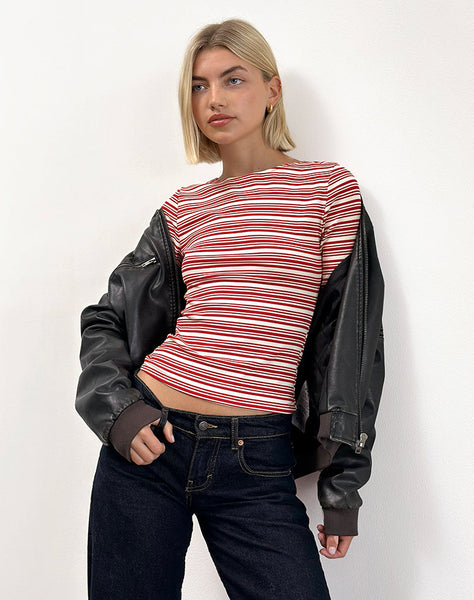 Image of Haruka Top in Stripe Red and White