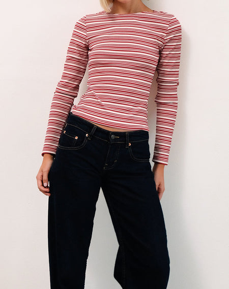 Bonija Long Sleeve Top in Navy Faded Denim