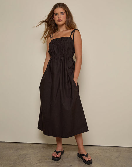 SHOYO FRILL MINI DRESS BITTER CHOCOLATE