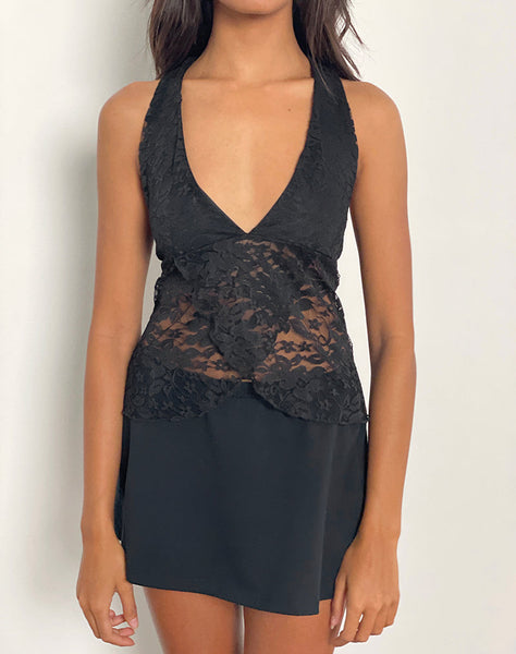 Image of Harumi Halterneck Top in Lace Black