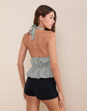 Image of Hassna Double Tie Front Top in Green and White