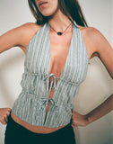 Image of Hassna Double Tie Front Top in Green and White
