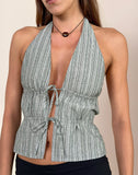 Image of Hassna Double Tie Front Top in Green and White