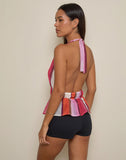 Image of Hassna Halterneck Top in Pink Chiffon Painted Stripe