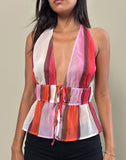 Image of Hassna Halterneck Top in Pink Chiffon Painted Stripe
