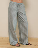 Image of Wasic Wide Leg Linen Trouser in Green and White Stripe