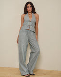 Image of Wasic Wide Leg Linen Trouser in Green and White Stripe