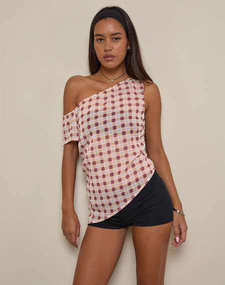 Surina Maxi Skirt in Chiffon Blurred Check Peach