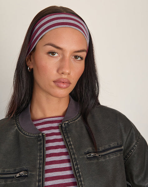 Image of Headband in Burgundy and Grey Stripe