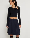 Image of Colette Pleated Knee Length Skirt in Navy