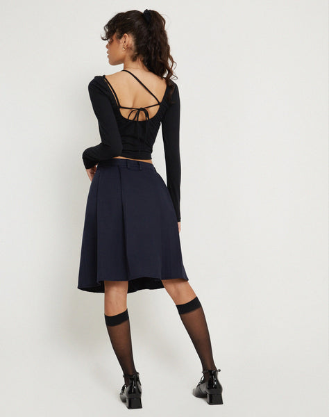 Image of Colette Pleated Knee Length Skirt in Navy