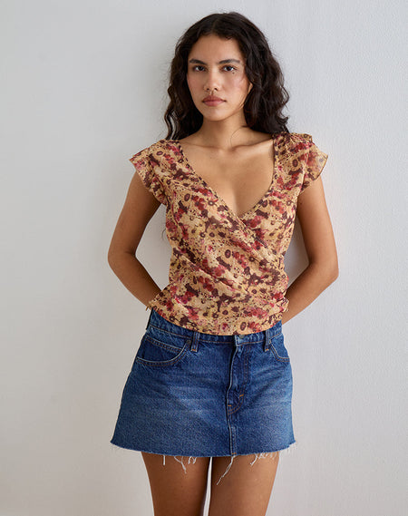 MASAMA RUFFLE MN SKIRT CHFN RUSTY FLWR