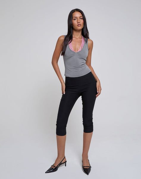 Image of Helma Halterneck Top in Grey with Pink Lace