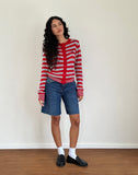 Image of Henidar Cardigan in Red and Grey Stripe with Cherry Emb