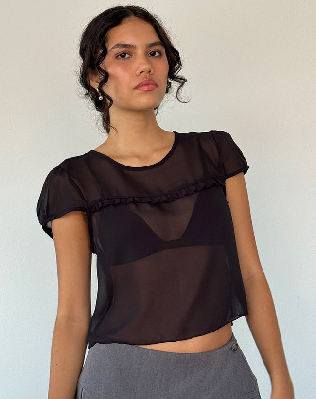 Image of Henrietta Frill Blouse in Black Chiffon