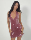 Image of Hepasi Halter Mini Dress in Clear Sequin Maroon