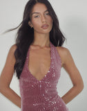 Image of Hepasi Halter Mini Dress in Clear Sequin Maroon