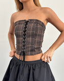 Image of Heska Lace Front Corset Top in Brown Check